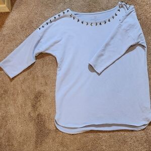New York & Company Blue Embellished Blouse